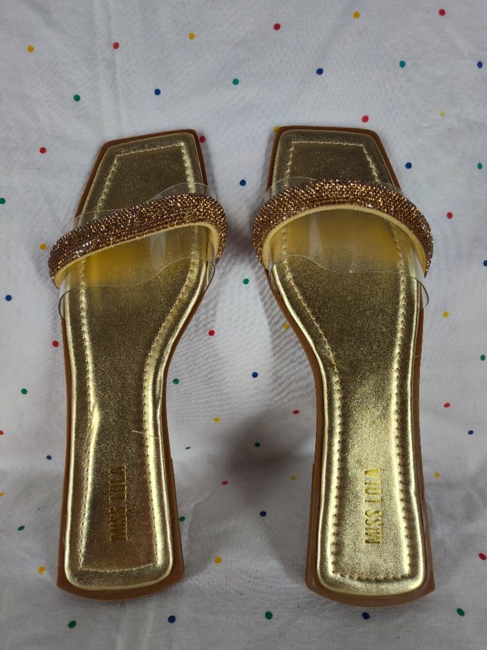Miss Lola Aliki Gold Tone Rhinestones Slip On Flip Flops Size 10